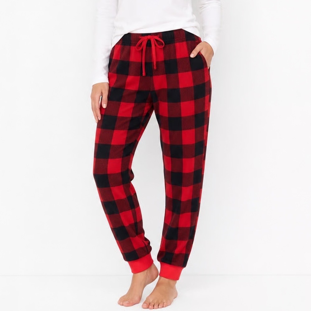 PJ Place Red Black Buffalo Plaid Pajama Pants Adult Medium Waffle Knit Lounge